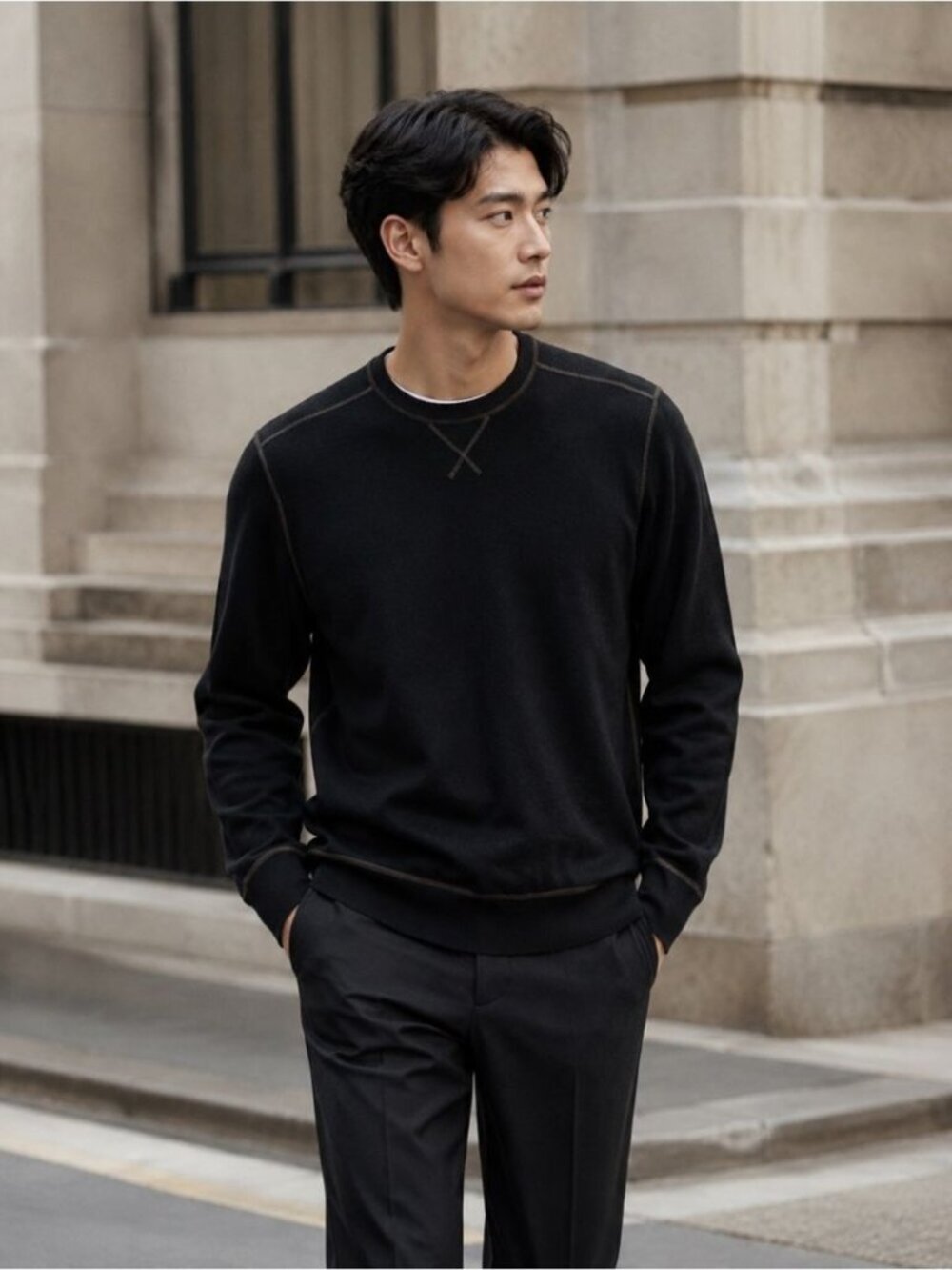 Canterbury Cashmere Men's Black Crewneck Sweater Minimalist Cozy Comfy Large